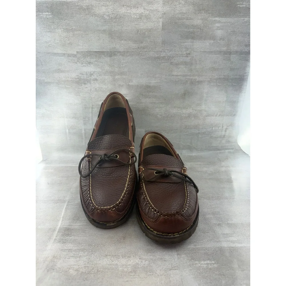 LL Bean Men Sz 9D Brown Leather Lug Sole Boat Shoes Camp Mocs 273080
